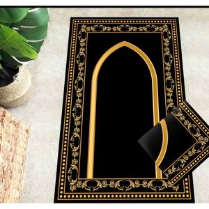 Tapis de prière islamique or et noir : design élégant, lavable en machine, avec tapis à poils doux - Product Image 3