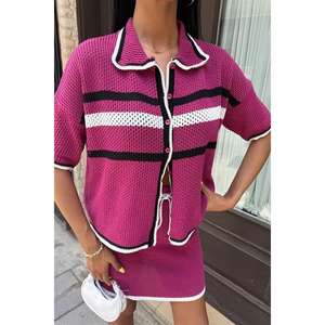 Conjunto de Punto Estilo Preppy 10102 con Cuello Camisero y Falda - Product Image 1