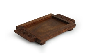 Ensemble de pots de chutney et de cornichons en céramique Martaban géométrique à l'ancienne avec cuillères en bois de sheesham et plateau Pot à condiments - Product Image 4