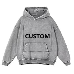 Sudadera con capucha de algodón 380G personalizada para hombre, sudadera con estampado DTG deportivo lavado Vintage para Otoño/Invierno Harajuku - Product Image 3