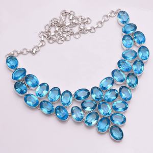 Collar de plata 925 con Topacio Natural de Londres, joyería de piedras preciosas de cuarzo, joyería India - Product Image 1