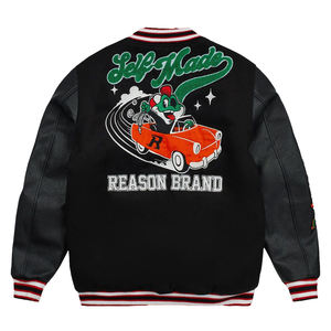 Veste universitaire en laine pour hommes personnalisée pour l'hiver à col montant avec patchs de broderie en chenille en cuir véritable et lettrage - Product Image 2