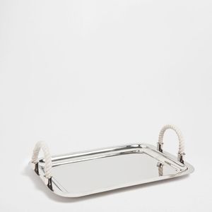 Plateau de service en acier inoxydable de qualité supérieure avec poignée en corde à vendre Design attrayant argent brillant poli - Product Image 6