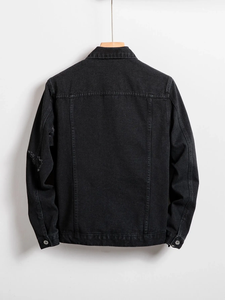 แจ็กเก็ตยีนส์กันลมสำหรับผู้ชายเสื้อคลุมยีนส์สีดำสั่งทำได้จากโรงงาน - Product Image 2