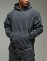 Ensemble 2 pièces streetwear vintage automne : sweat à capuche thermique oversize uni sans cordon et pantalon de jogging