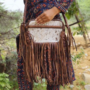 Nouveau concepteur frange sac à bandoulière à la main cheveux sur peau fourrure 100% en cuir véritable sac à bandoulière pour les femmes multi-usages sac élégant - Product Image 1