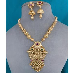 Atractivo de alta calidad chapado en oro piedra Look diseño Kundan collar pendientes conjunto mujeres tradicional boda compromiso regalo - Product Image 1