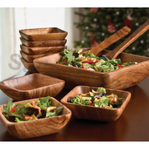 Juego de servir de ensalada de madera Uso de tazón para tazón de cocina y restaurante - Product Image 1