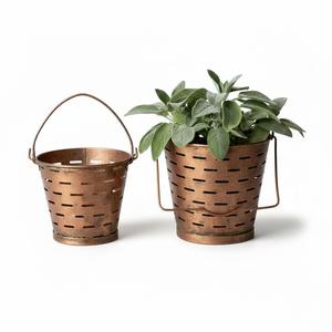 Wholesale Modern Style Bronze Color Metal Olive <b>Bucket</b> With Handles Decorative Iron Storage Planter For Home And Garden Decor - Product Image 2