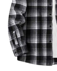 Chemise en flanelle à carreaux noirs et blancs pour homme, en coton et polyester, à manches longues, boutonnée, décontractée, coupe ample et chaude - Product Image 5