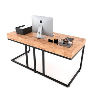 Bureau de direction 160x70cm avec tiroirs, style minimaliste de luxe, en bois de caoutchouc et pieds en fer BGD68045 pour bureau ou chambre - Product Image 4