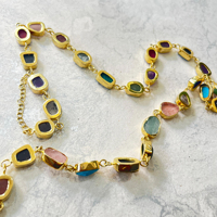 Collier de pierres précieuses multiples naturelles collier long brut non coupé fait à la main plaqué or 18 carats collier de pierres de naissance déclaration colorée