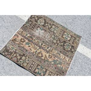 Tapis en laine turque vintage 2.9 X 2.9ft marron Beige Patchwork Design tissage plat grande surface pour décorations de salon Latex - Product Image 4