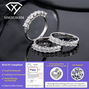 Anillo de Diamante Sintético Cultivado en Laboratorio con Certificación IGI, Corte Redondo, VVS1, Color D, Plata de Ley 925, Media Eternidad, Anillo de Boda, Joyería de <span class=keywords><strong>Promesa</strong></span> - Product Image 6