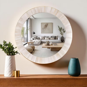 Marco de espejo con incrustaciones de hueso Elegante MARCO DE ESPEJO con incrustaciones de hueso y madre de perla hecho a mano por Crescent Crafts - Product Image 6