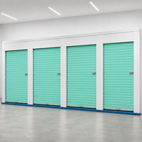 Système de casiers de stockage en acier avec porte roulante verte, unités modulaires modernes pour applications en bureaux et entrepôts intérieurs