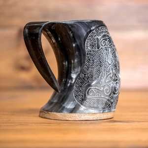 Tasse de chope de corne à boire Viking polie décoration religieuse nautique dans le style pour l'artisanat naturel artisanal de Noël - Product Image 4