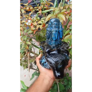 Magnificent Flashy Labradorite Five-Faced Panchamukhi <b>Shivling</b> with Nandi Cow - Product Image 4