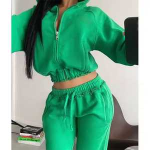 Novedad de primavera 2025, Top corto liso para mujer y pantalones acampanados de pierna ancha, conjunto de chándal, chándal cómodo para correr de talla grande - Product Image 2