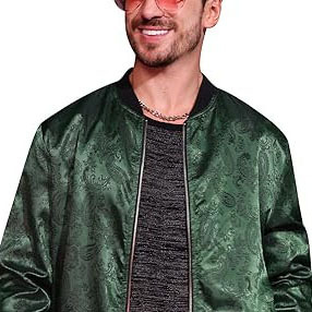 Green Shine High Quality <b>Silk</b> Satin Bomber Jacket For Men Custom Design Baseball Snap Button Front With Rib - Product Image 6