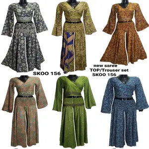 2023 New Silk Sare Top und Hosen Set für Damen Blumen druck Multi Color Design Kleid Traditionelle Kleidung Mädchen Styling Kleidungs stück