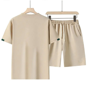 Conjunto de 2 piezas de verano para hombre de talla grande, camiseta y pantalones cortos lavados vintage transpirables, ropa bordada informal - Product Image 2