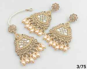 LATEST MOTIPEARL CHANDBALI INDIAN GOLD PLATED EARRING TRADITIONAL DROP & STONE FLOWER EARRING & MANGTIKKA <b>SET</b> WOMEN & <b>GIRLS</b> - Product Image 4