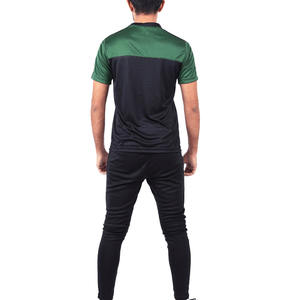 Survêtement d'été en Polyester de couleur noire pour hommes, t-shirt ajusté avec manches vertes et pantalon, dernier prix de gros - Product Image 3