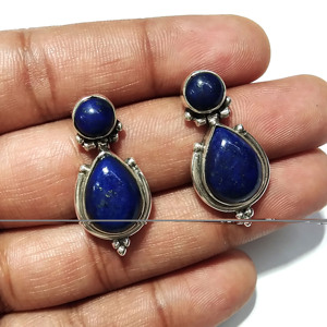 Natural Lapis Lazuli <b>Hoop</b> <b>Earrings</b> <b>Solid</b> 925 Sterling <b>Silver</b> <b>Silver</b> Plated Handmade Blue Gemstone Bezel Setting Certified Gift - Product Image 4