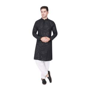 Conjunto de Kurta y Pijama de Rayón con Lentejuelas Bordadas para Hombre TRILOKI, Ropa Étnica Tradicional India para Novio - Product Image 1