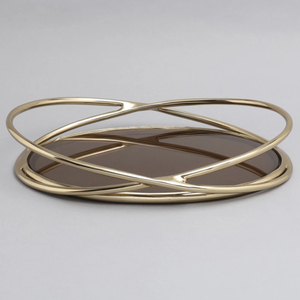 Lot de 2 formes rondes en métal robuste, fini argent brillant, design unique, gravé avec poignée pour plateau de service - Product Image 4