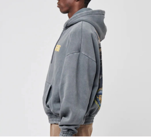 <b>Thick</b> <b>Fleece</b> Drop Shoulder Streetwear Style Vintage Wash Custom Korean Style Hoodie Mens Cropped Zip up Hoodie - Product Image 3