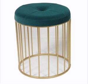Tabouret court multifonctionnel en velours de salon pour la vente en gros avec tabouret de base en acier inoxydable doré - Product Image 3