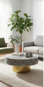 Table basse ronde en os incrusté, moderne, faite à la main, écologique, imperméable, style d'intérieur haut de gamme au meilleur prix - Product Image 6