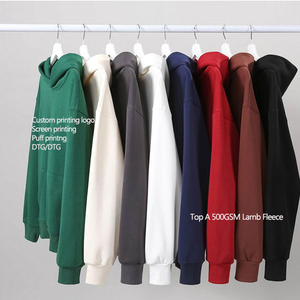 Pull 500gsm 100% coton blanc hommes polaire Streetwear coupe régulière sweat Logo personnalisé à capuche hiver respirant séchage rapide - Product Image 1