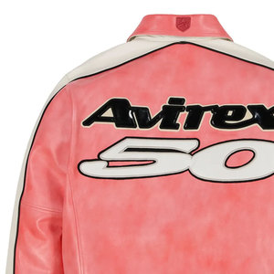 High Quality Men's Pink <b>Leather</b> Avirex <b>Jacket</b> Stand Front Canvas Classic American Style Flight Bomber Warm <b>Winter</b> Streetwear - Product Image 6