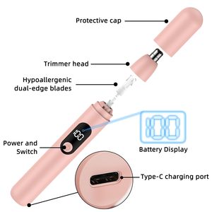 Tondeuse portable rechargeable sans fil pour nez, oreilles et sourcils, double lame, en plastique, pour hommes et femmes, usage domestique et en camping-car - Product Image 1