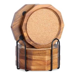 GUÍA DE BELLEZA STURDY MORDEN MULTI COASTERS DE MADERA Funcional Hecho a mano Bebida artesanal Posavasos de bambú Juego de 6 paquetes con soporte - Product Image 3