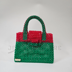 Mini bolso con cuentas de color rosa pastel, azul y morado iridiscente, efecto de Perla sintética brillante, disponible a precios de mayorista. - Product Image 4