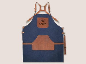 Tablier à bavette en cuir réglable en toile Poches Porte-serviettes Sangles croisées personnalisables pour hommes et femmes pour modèle de vêtements de travail de cuisine - Product Image 2