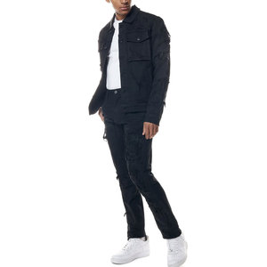 Solid Color Breathable Winter Men Jeans Jacket and <b>Pants</b> Set Zipper Fly Closure Heavyweight Fashion Look - Product Image 1
