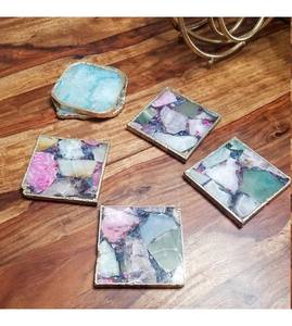 Kitchen & Tabletop Accessories Agate <b>Coaster</b> With <b>Gold</b> Electroplated Agate Slice at Wholesale Price with Premium Quality - Product Image 4