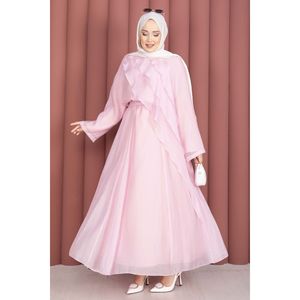Ensemble 2 pièces en mousseline de soie avec jupe asymétrique à volants et haut sans col 100% lin pour le printemps/été Disponible en rose - Product Image 4