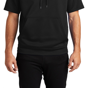 Hiver Hommes Fleece Short Sleeve Hooded Pullover Hoodie Solid Neck Cotton Blend Quick Dry Breathable Customized Logo Black - Product Image 2