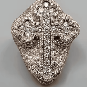 Iced Out Princess Cut Cross Diamond Custom Bust Down Hip Hop Anillo de campeón para hombres Diamantes de moissanita tachonados 14kt Oro amarillo - Product Image 1