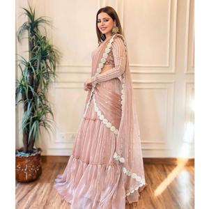 Neuer Designer exklusivster Twill Organza Faden mit Sequenz Stickerei Arbeit Lehenga <span class=keywords><strong>Saree</strong></span> Rüschen drapiert <span class=keywords><strong>Saree</strong></span> für Frauen - Product Image 3