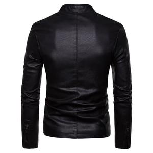 Ropa de calle de color sólido Chaqueta de manga de cuero para hombre Chaqueta de cuero transpirable Chaqueta de cuero cálida de invierno para hombres - Product Image 4