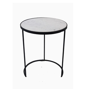 Nouveau meuble décoratif Table d'appoint ronde en fer et en marbre Table basse au design de luxe blanc pour salon chambre à coucher à la main - Product Image 2