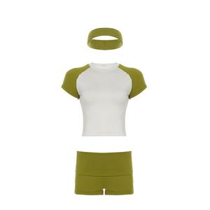 Women's Custom Logo Summer Cotton Loungewear with Collarless Foldover Shorts and Raglan Short Sleeve Shirt <b>Headband</b> Included - Product Image 2