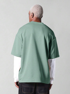 เสื้อยืดแนวสตรีทแขนยาวผ้าวาฟเฟิลสองชั้นพิมพ์ลายทางไหล่ทรงหลวมโอเวอร์ไซส์ผ้าดิบผ้าคอตตอน100% - Product Image 3
